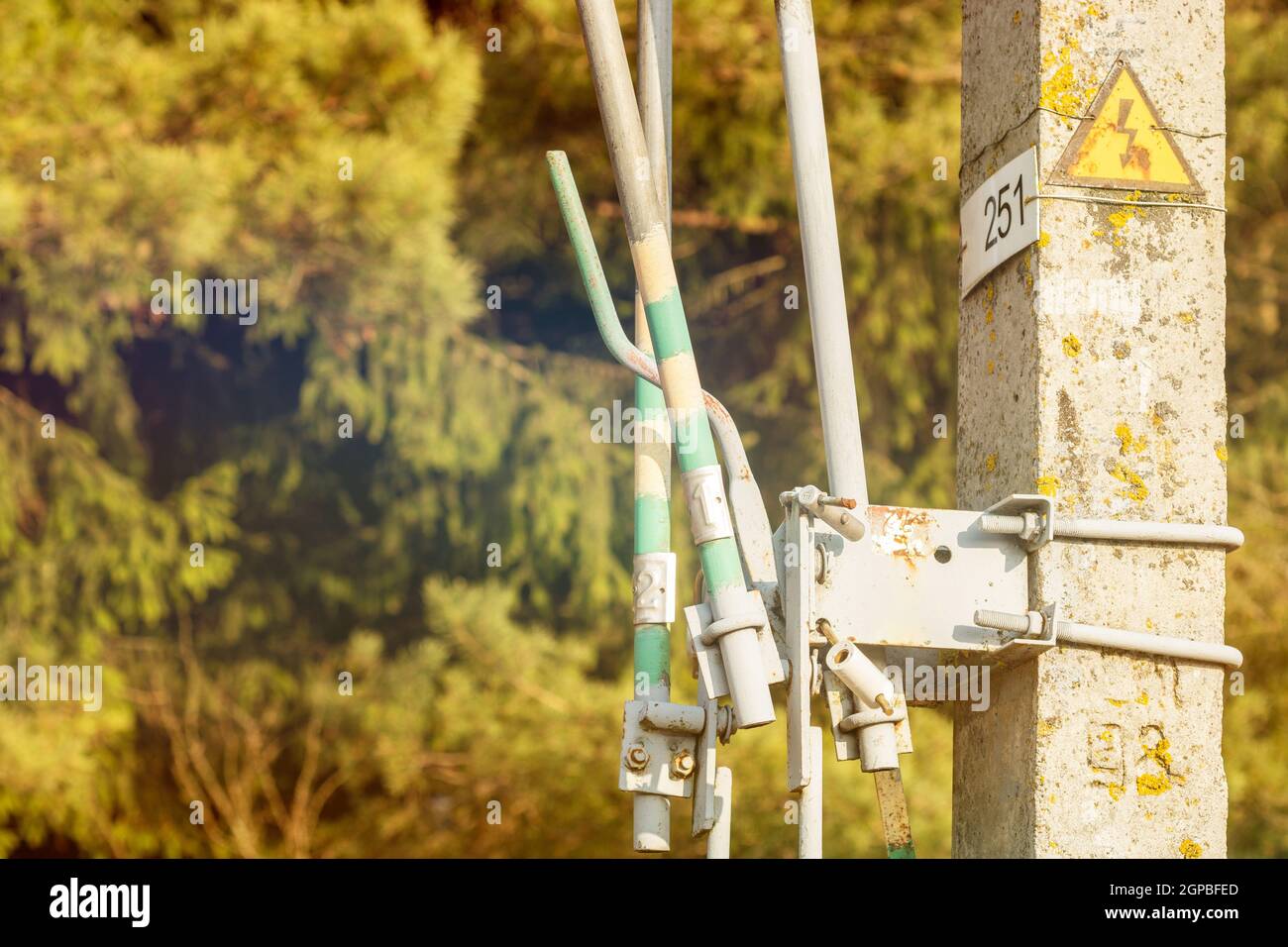 Switch lever on-off transformer on the pole.The transformer is locked ...