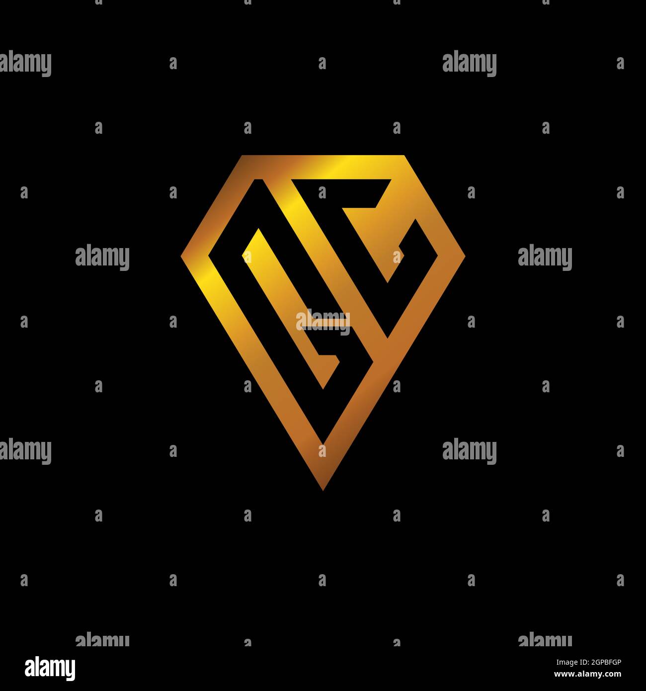 QC logo with golden diamond shape style vector, monogram geometric ...