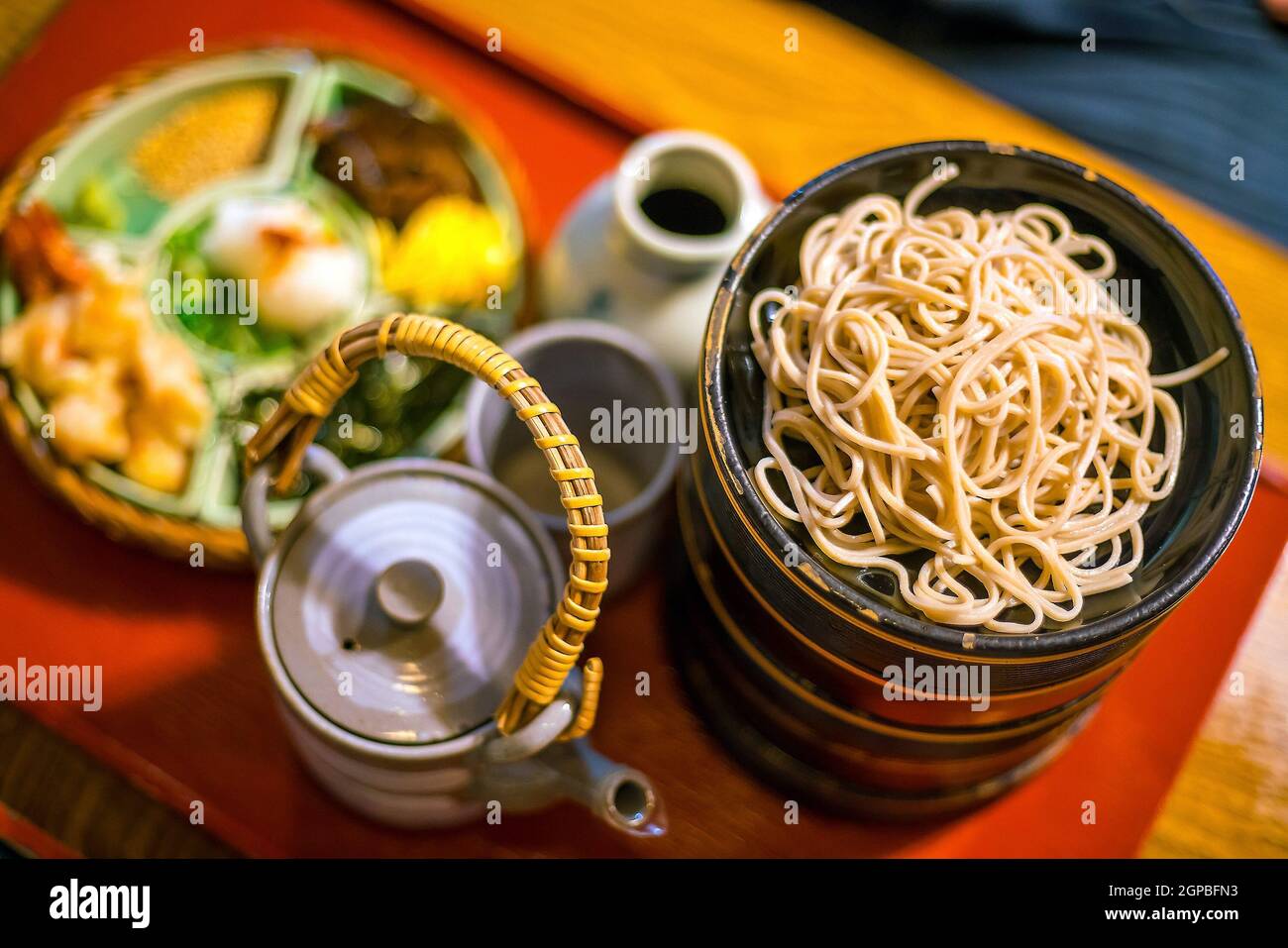 Traditional Kyoto style soba noodle in a japanese restaurant Stock