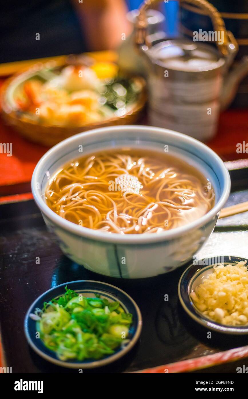 Traditional Kyoto style soba noodle in a japanese restaurant Stock