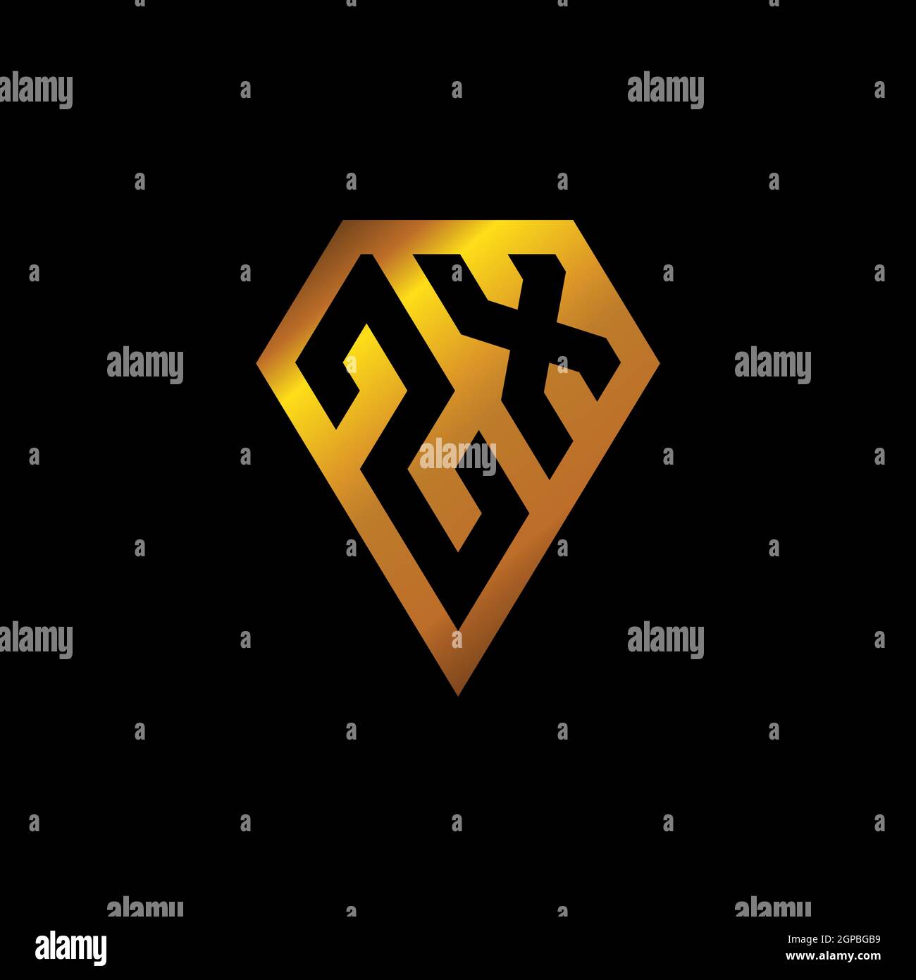 ZX logo with golden diamond shape style vector, monogram geometric ...