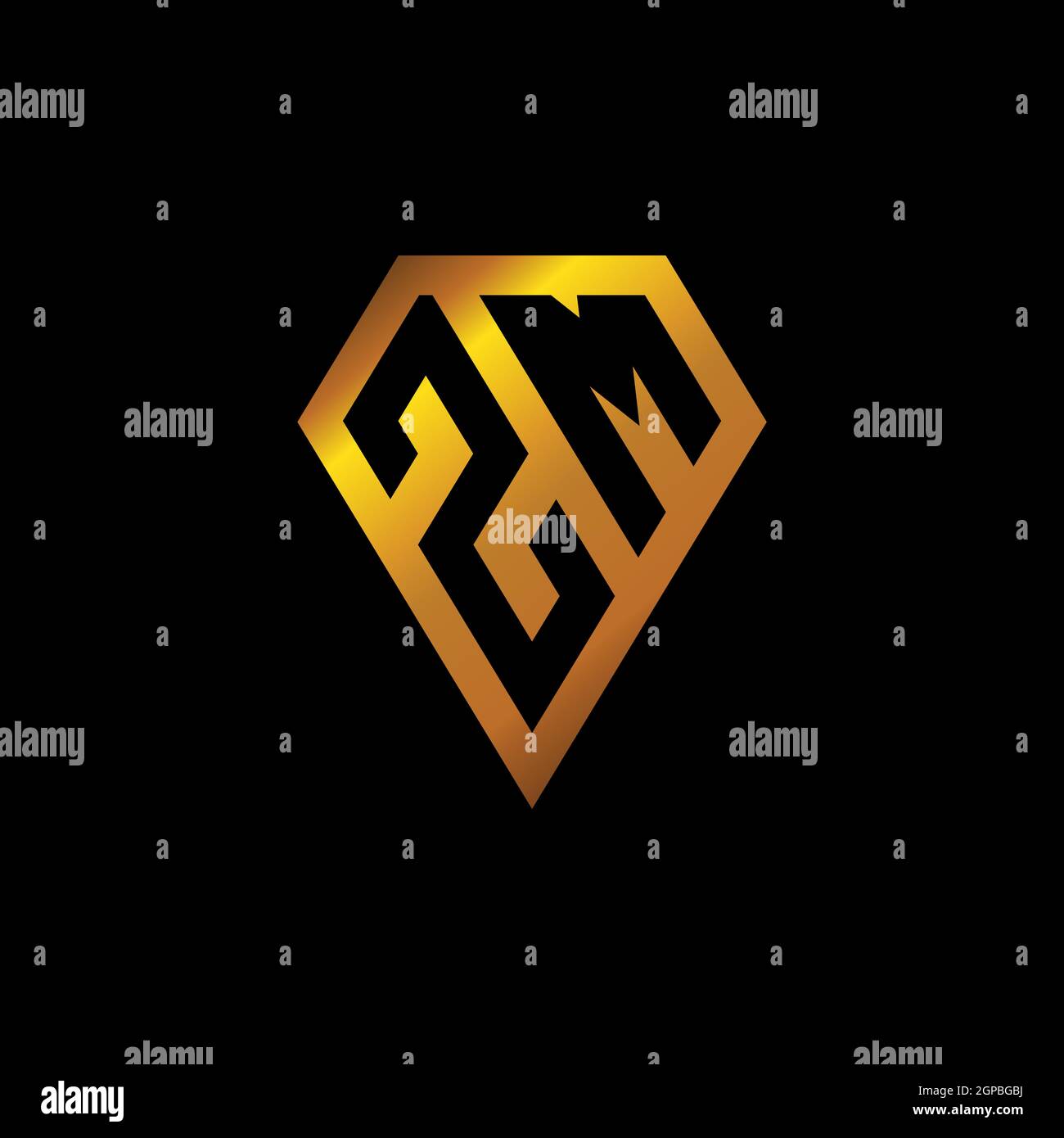 ZM logo with golden diamond shape style vector, monogram geometric ...