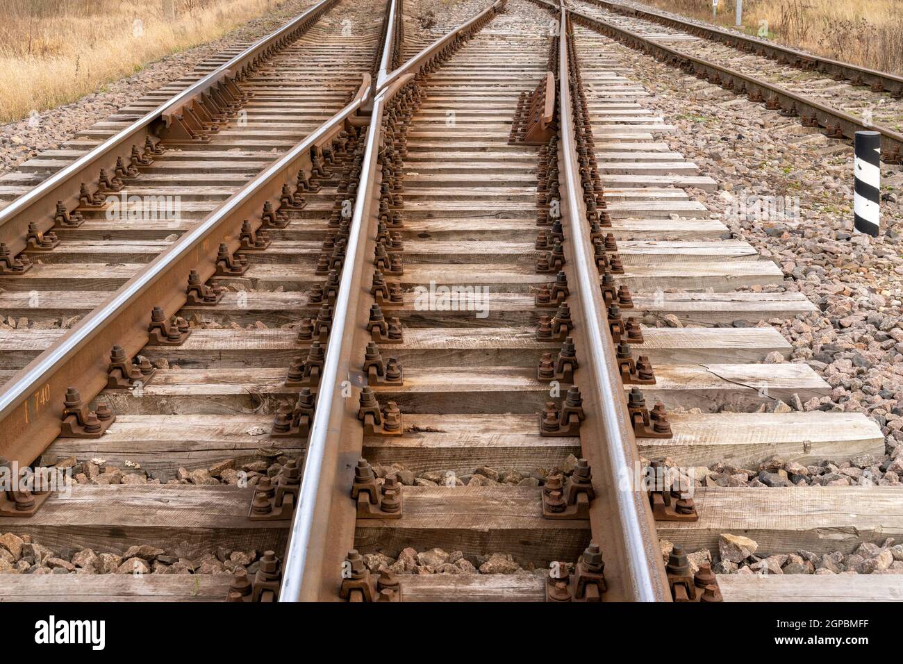 The way forward railway. Railroad, rails, fork rail, two ways, two