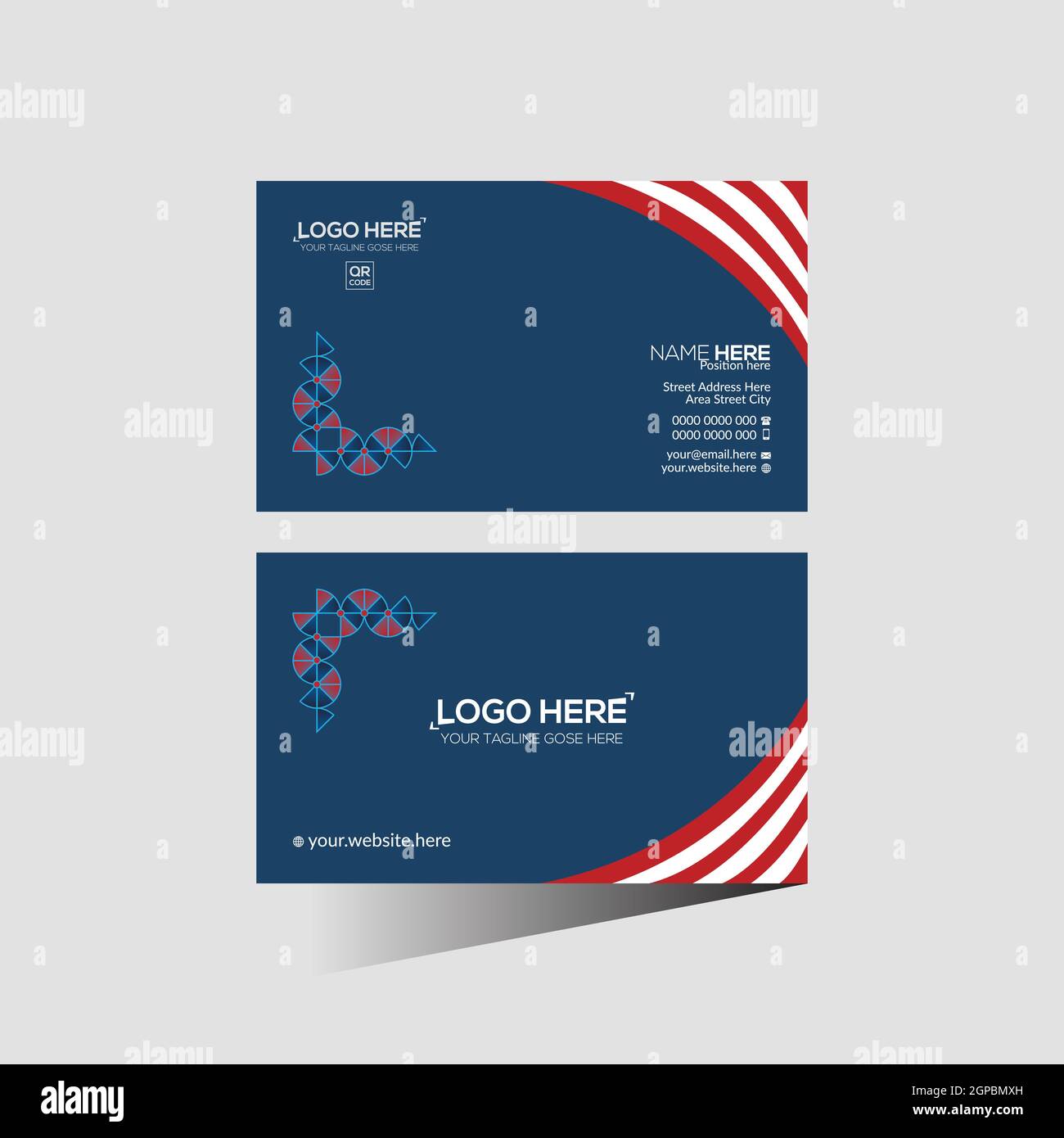 red colored stylish business card Stock Vector
