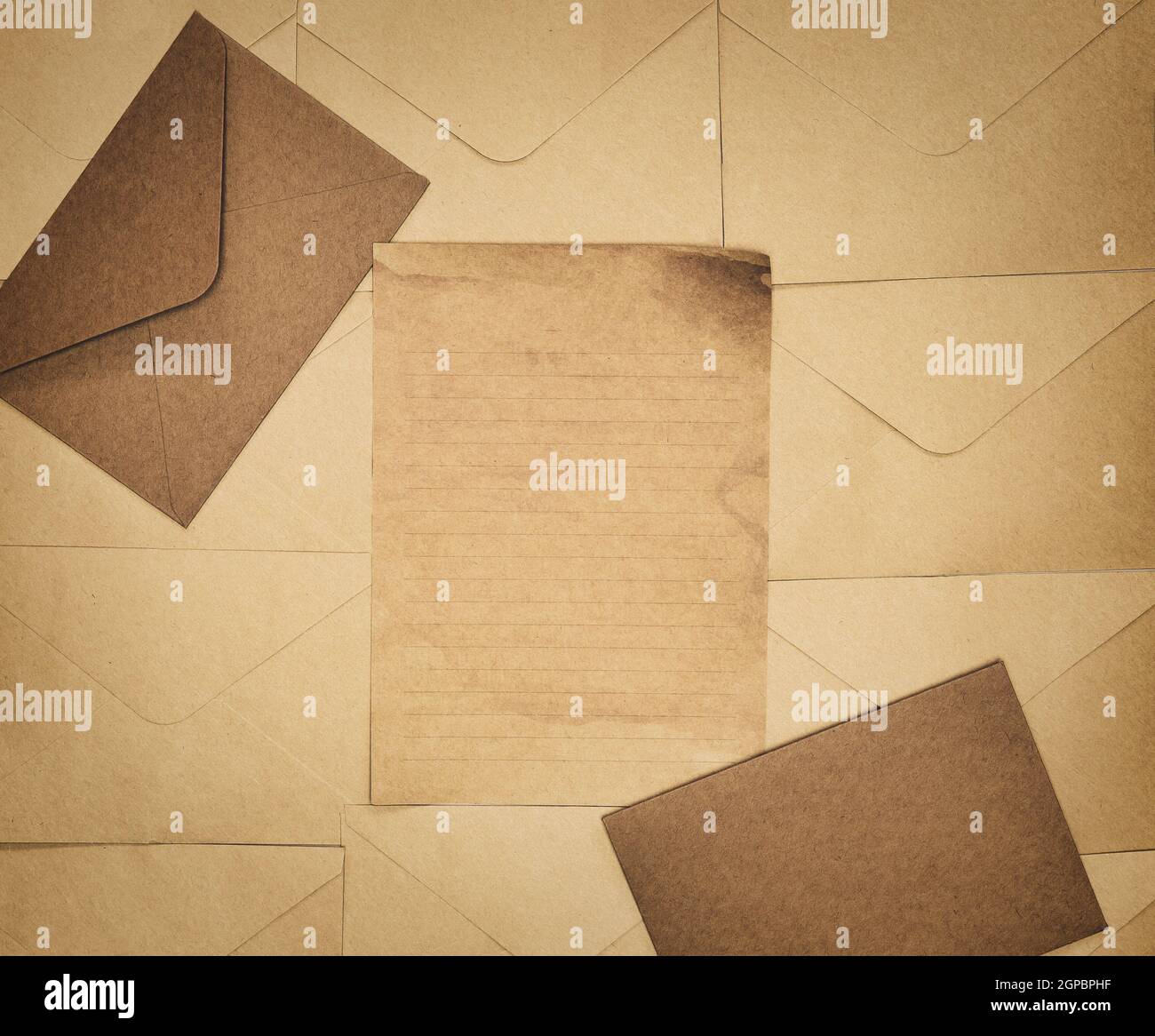 Vintage old brown envelope and paper background texture top view, Flat ...