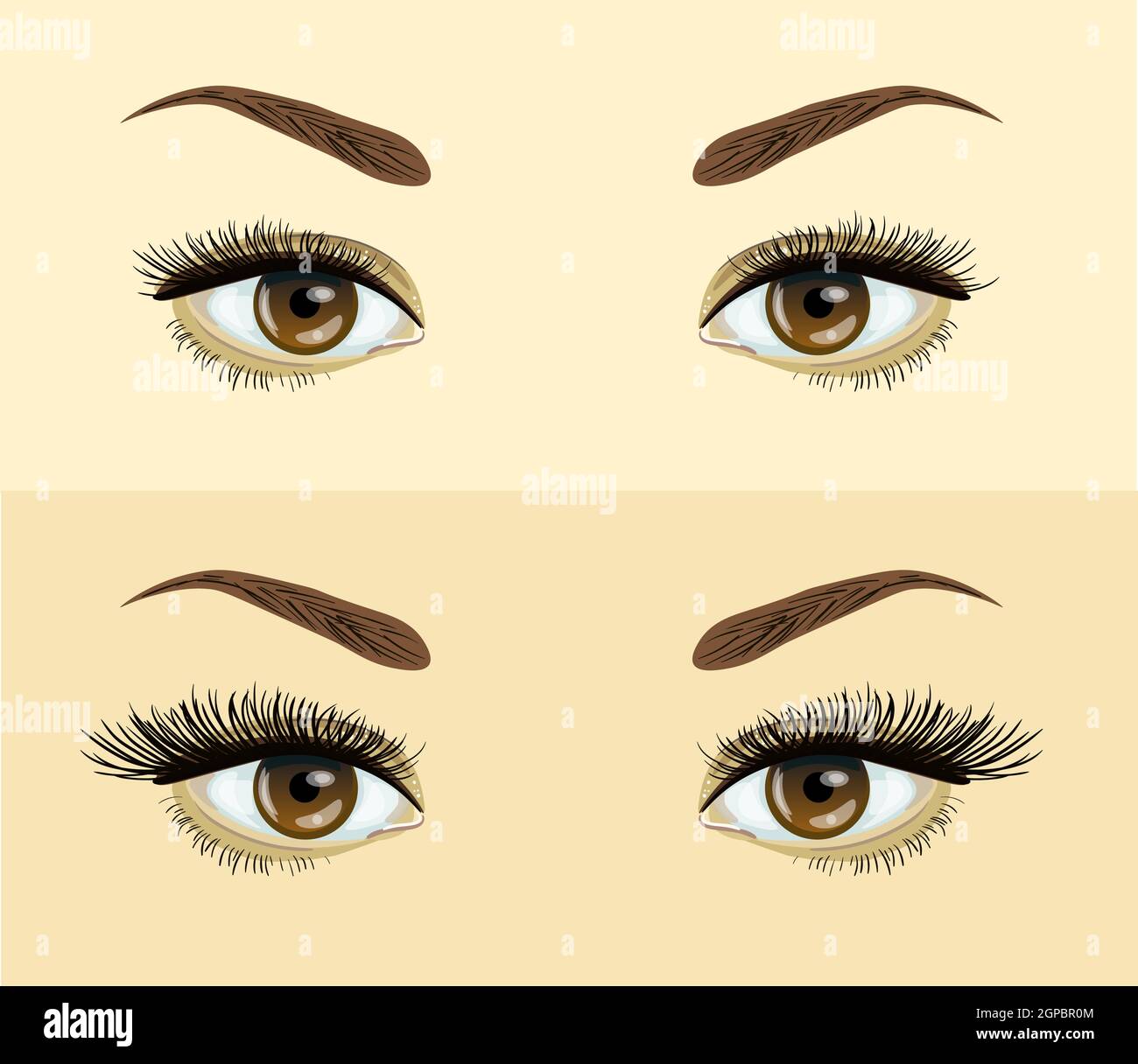 eyelashes extension. . Before and after effect. Beauty open eye with short and long eyelashes