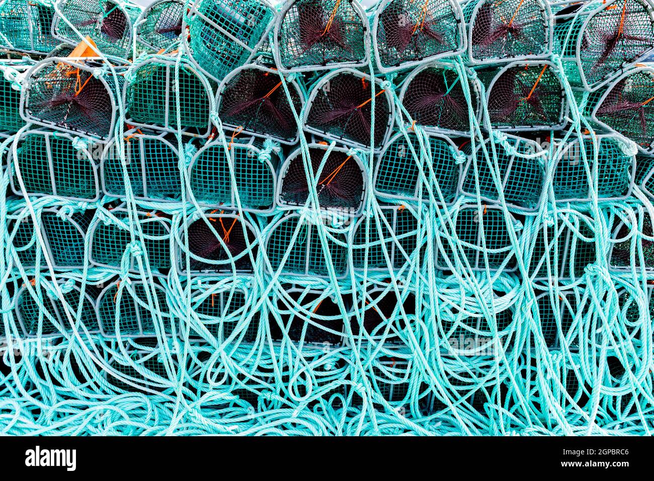 Lobster and crab boxes in a Spanish port Stock Photo Alamy