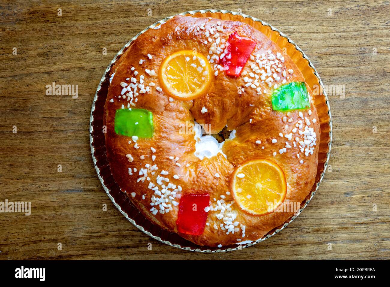 Roscón de Reyes or Tortell de reis, typical cake of the Magi