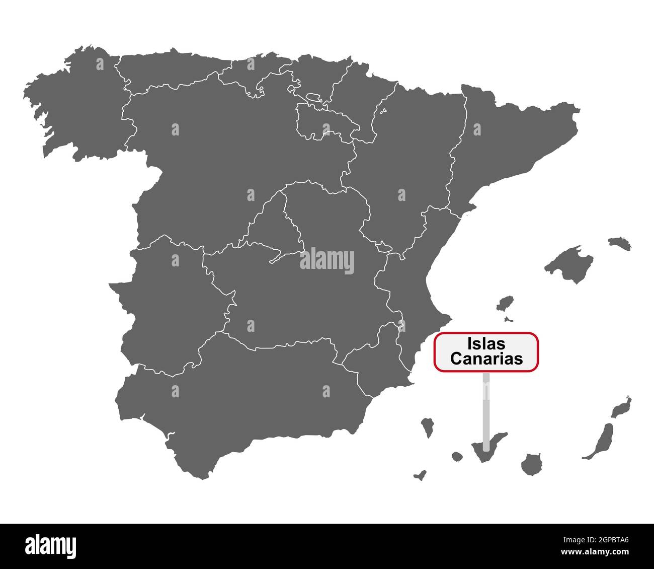 Landkarte von Spanien und Kanaren mit Ortsschild Islas Canarias Stock