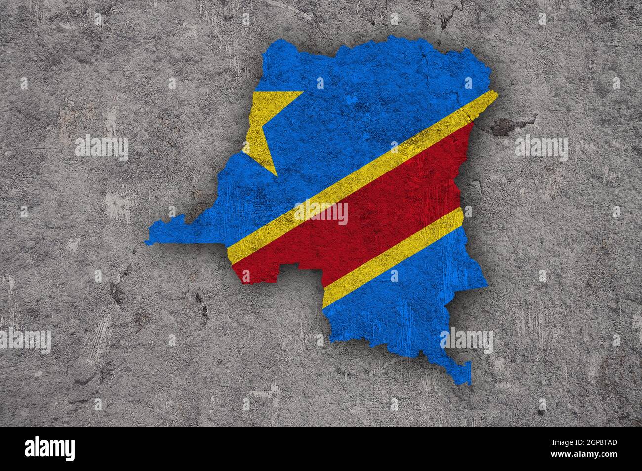 Map and flag of Democratic Republic of the Congo on weathered concrete Stock Photo