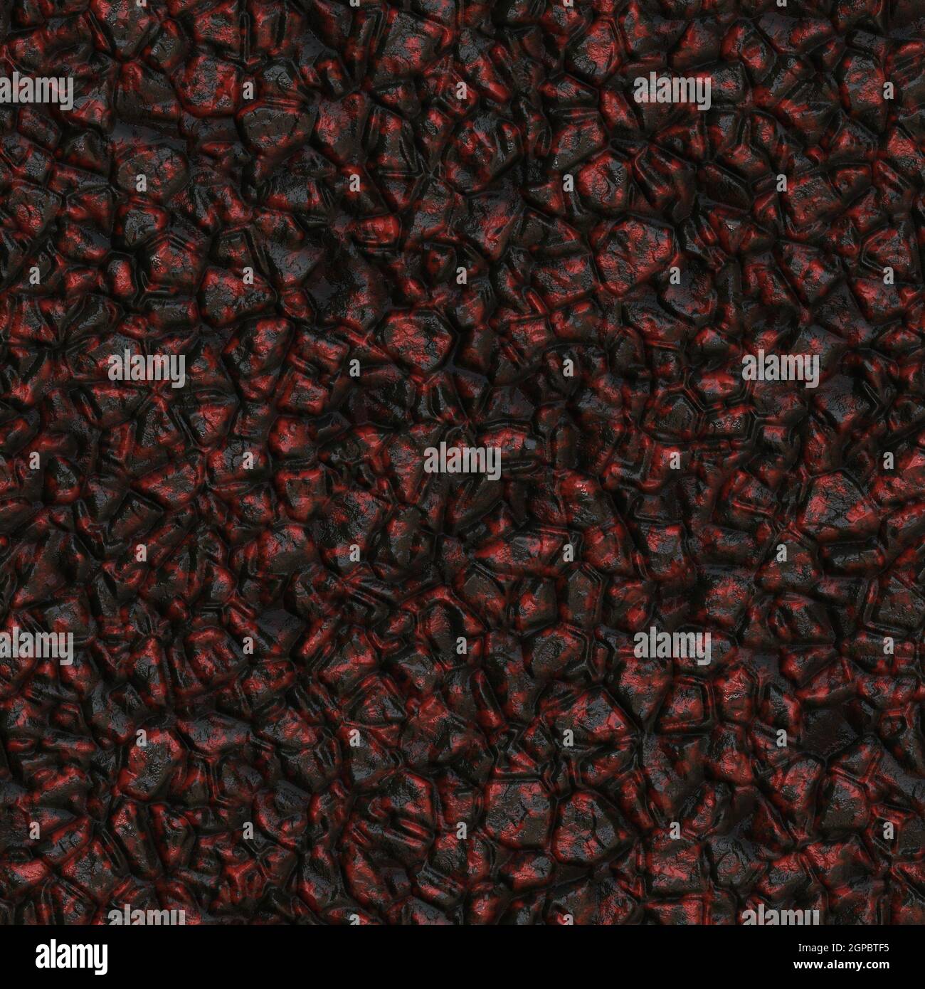 Crystallised blood red and black lava rocks 3D illustration Stock Photo
