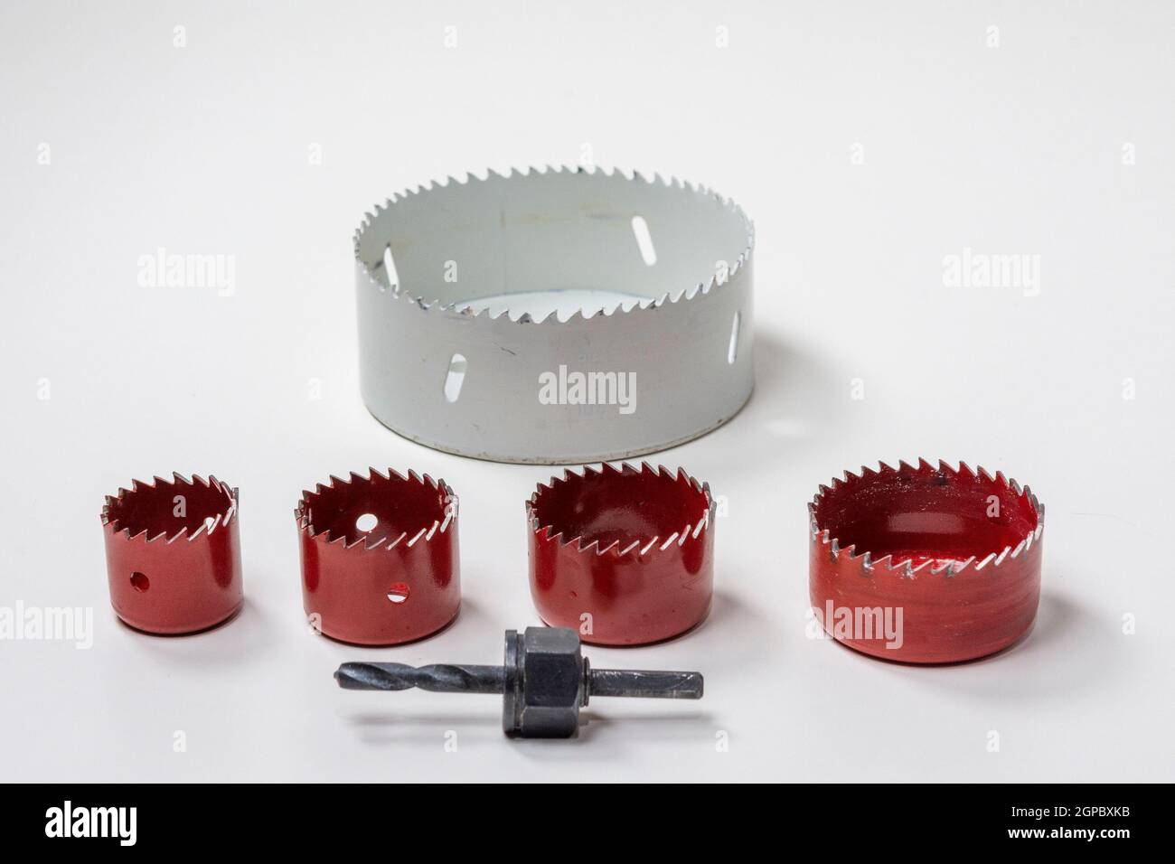 A set of Hole saws in different sizes for cutting holes in wood and