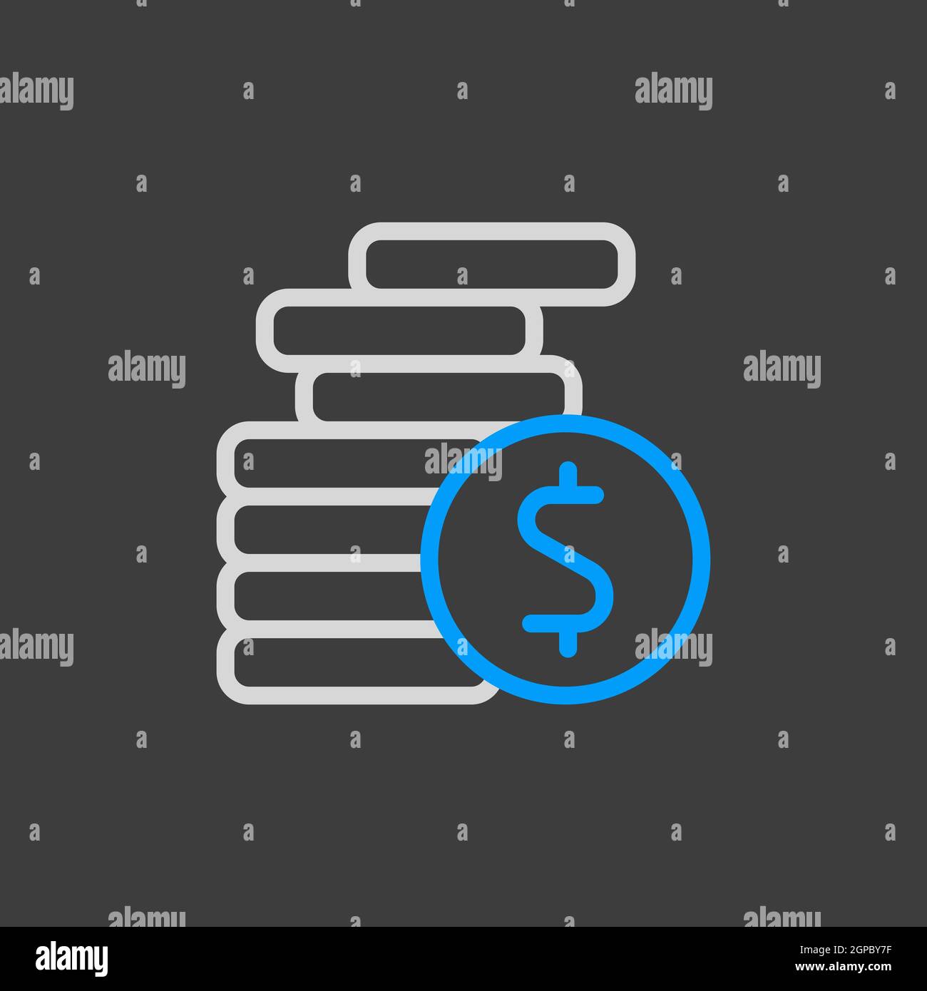 Coins stack outline vector illustration. Money stacked coins icon ...