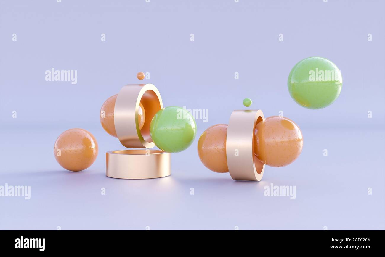 3d background abstract render of solid geometric spheres and rings ...