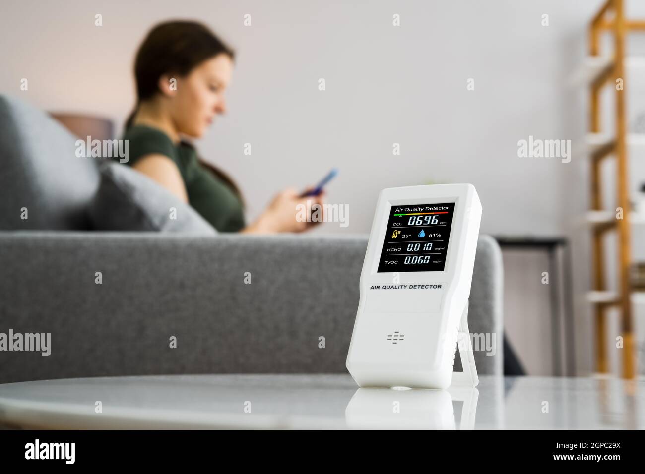 Pollution And Environment Smog Detector At Home Living Room Stock Photo Alamy