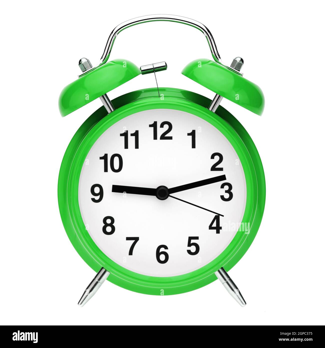 A green retro alarm clock isolated on white background Stock Photo - Alamy