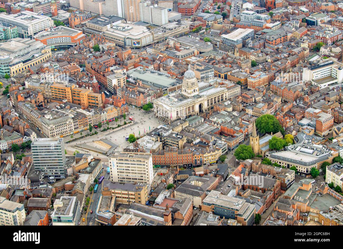 Aerial shot of Nottingham City Centre, Nottinghamshire England UK Stock