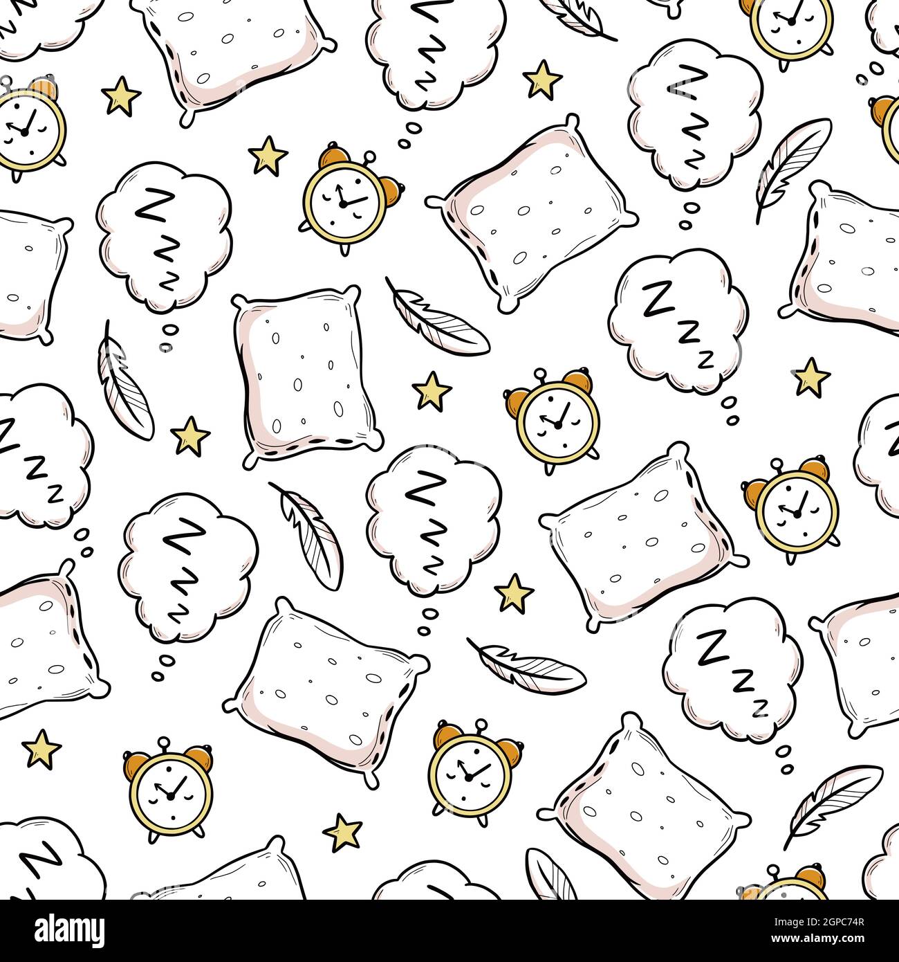 Sleep, bed time seamless pattern. Zzz, dream time kids background. Hand