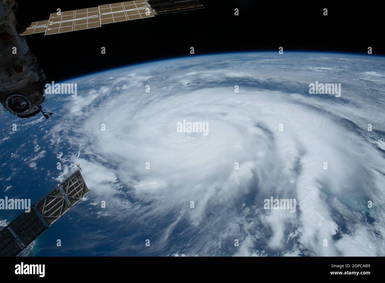 ISS - 28 August 2021 - Hurricane Ida is pictured as a category 2 storm from the International Space Station as it orbited 263 miles above the Gulf of Stock Photo