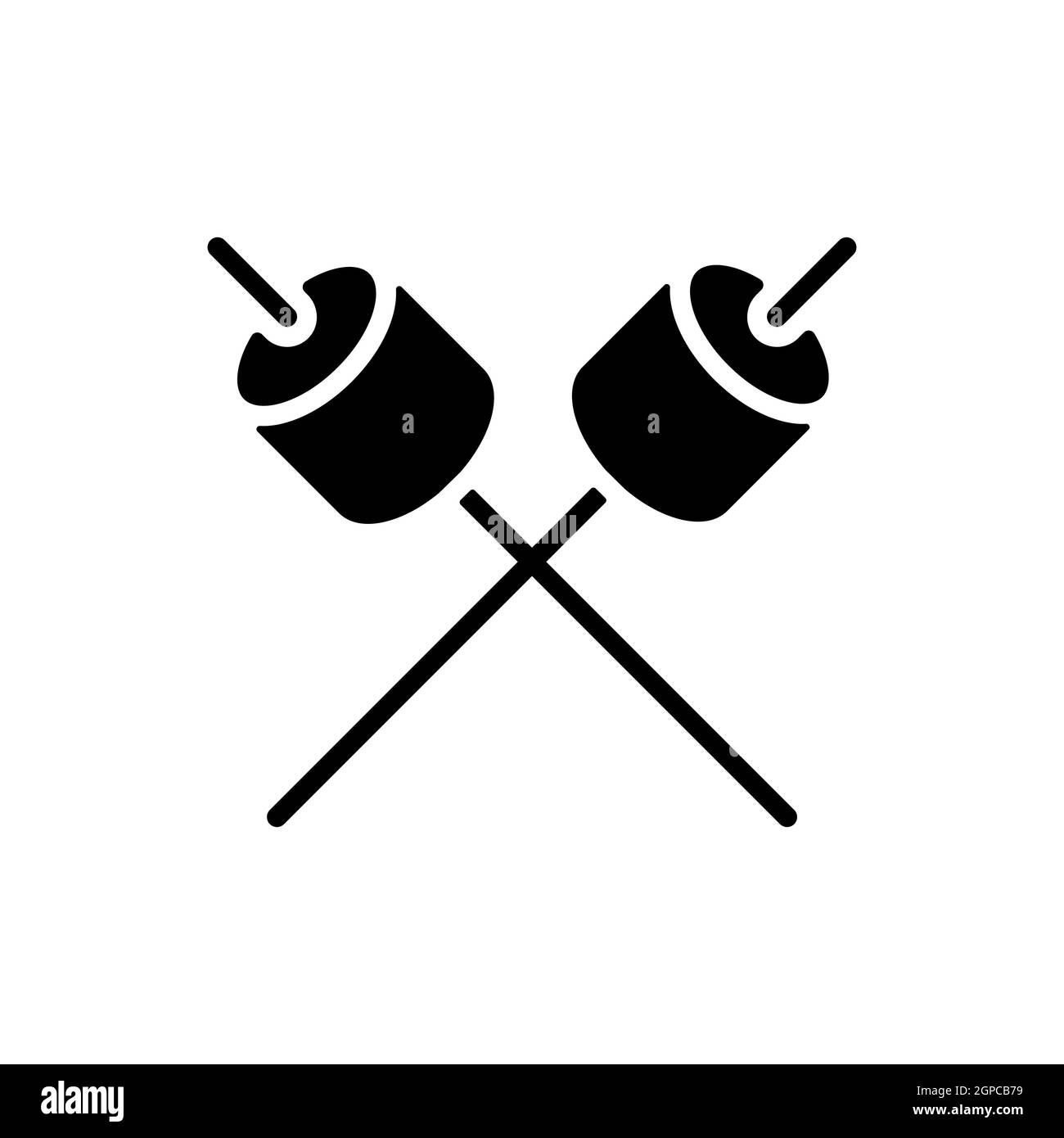 Marshmallow on wooden stick vector glyph icon. Camping and Hiking sign