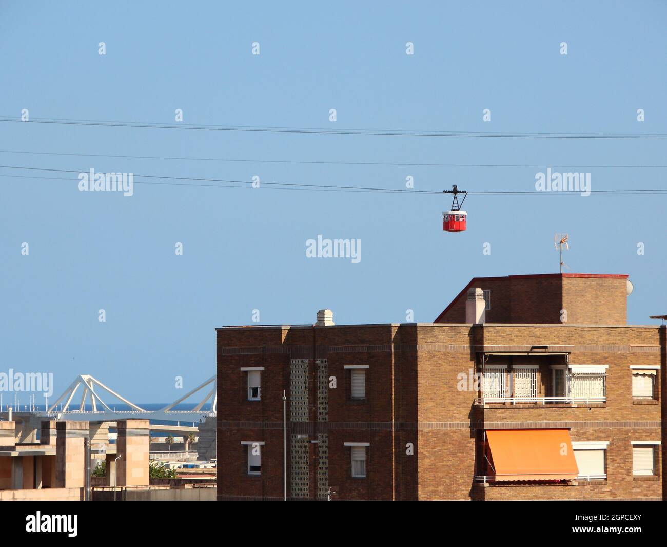 Cable Car over Barcelona City in Spain with Blue Sky Background Stock ...