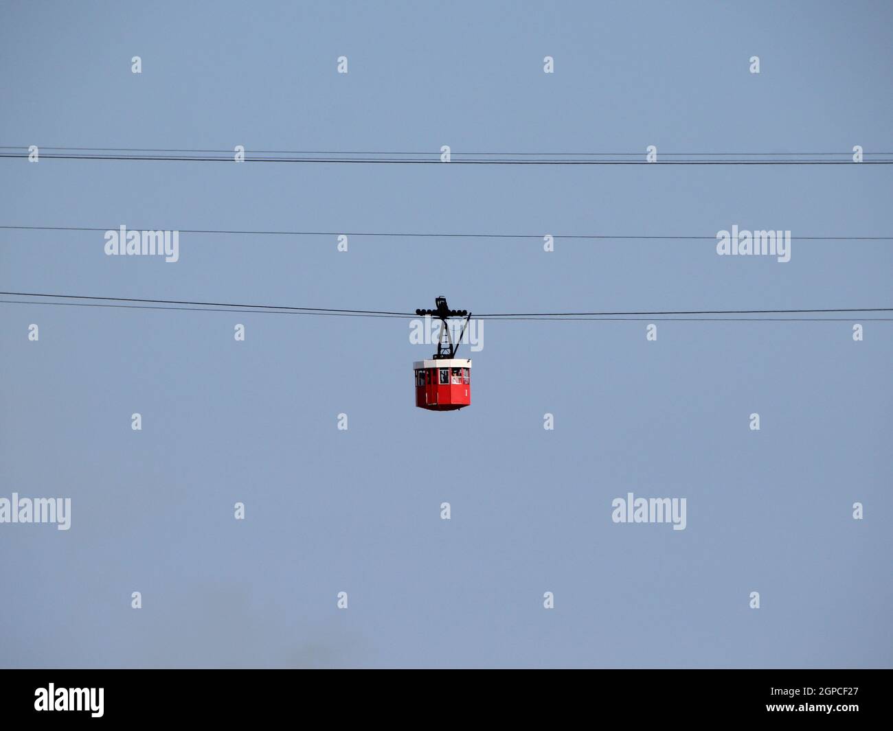 Isolated Cable Car in Barcelona Spain with Blue Sky Background Stock ...
