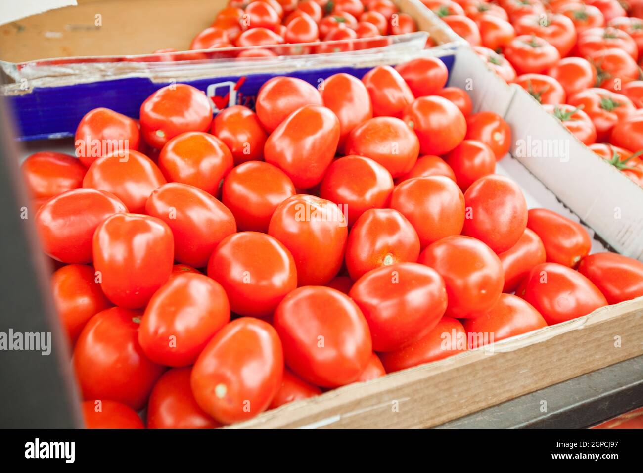 Fresh red ripe tomatoes at farmers market stall Stock Photo - Alamy
