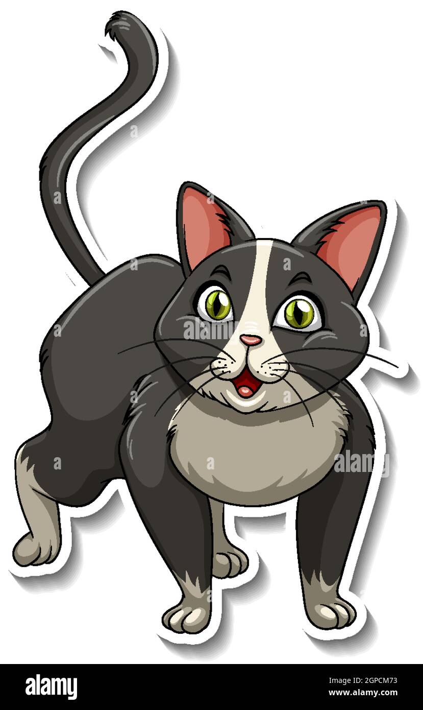 A sticker template of cat cartoon character illustration Stock Vector