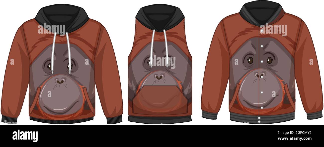Set of different jackets with orangutan template illustration Stock Vector