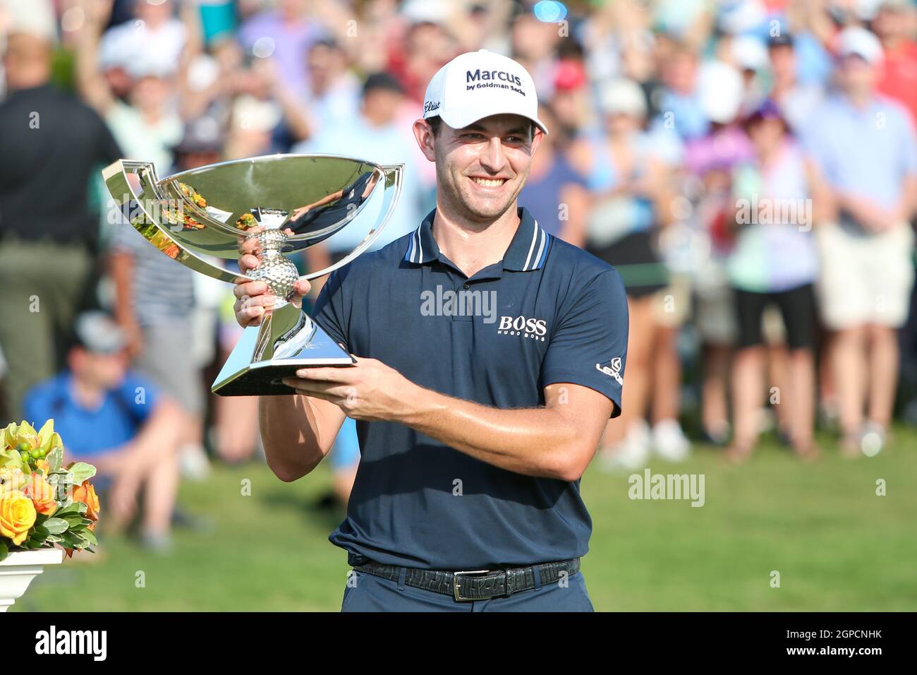 Atlanta, USA. 5th Sep, 2021. Patrick Cantlay holds the trophy