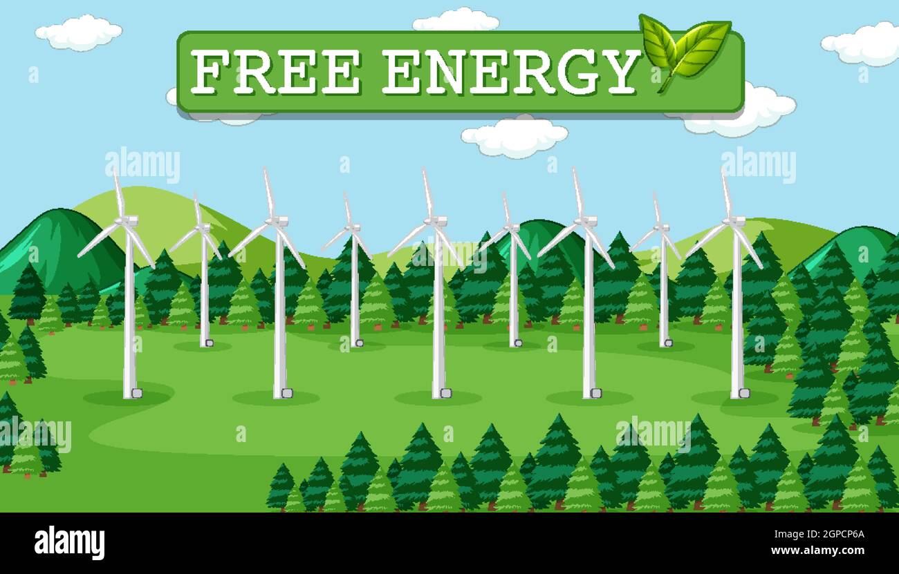 Green energy generated by wind turbine illustration Stock Vector