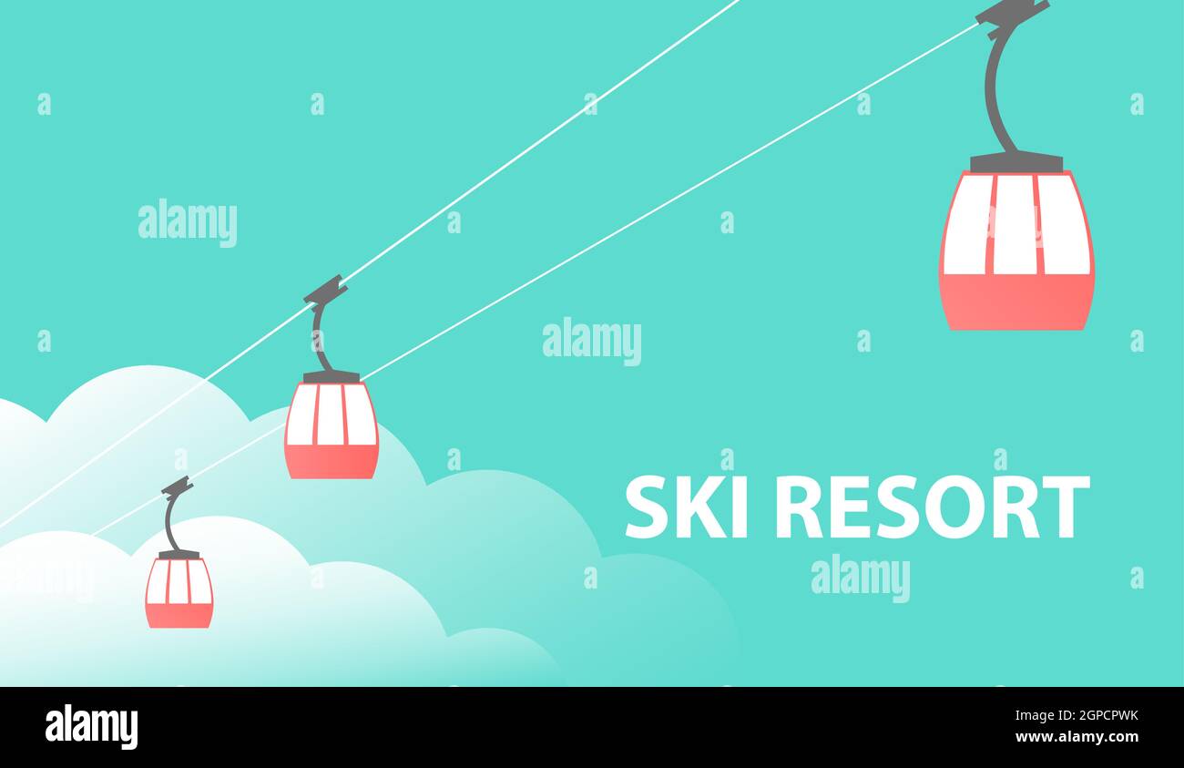 Ski winter resort. Cable car. Vector cartoon illustration banner Stock ...