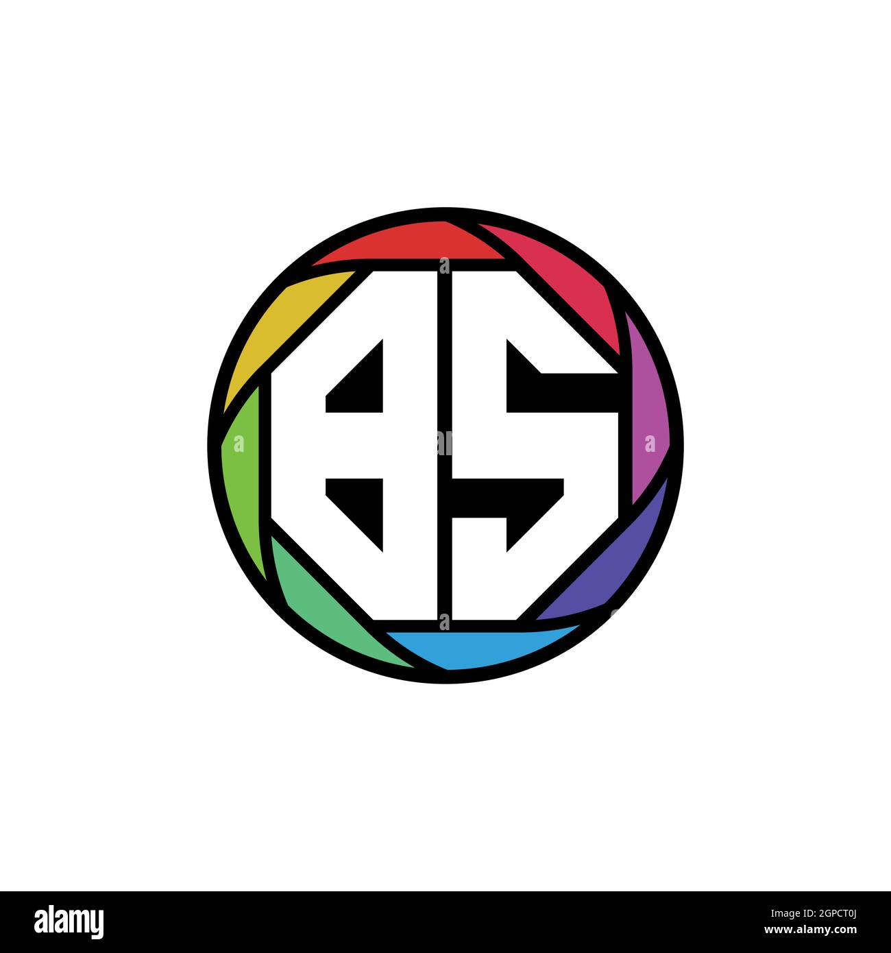 BS Monogram Logo Letter Geometric Polygonal lens rainbow, geometric circle rounded shape style Stock Vector