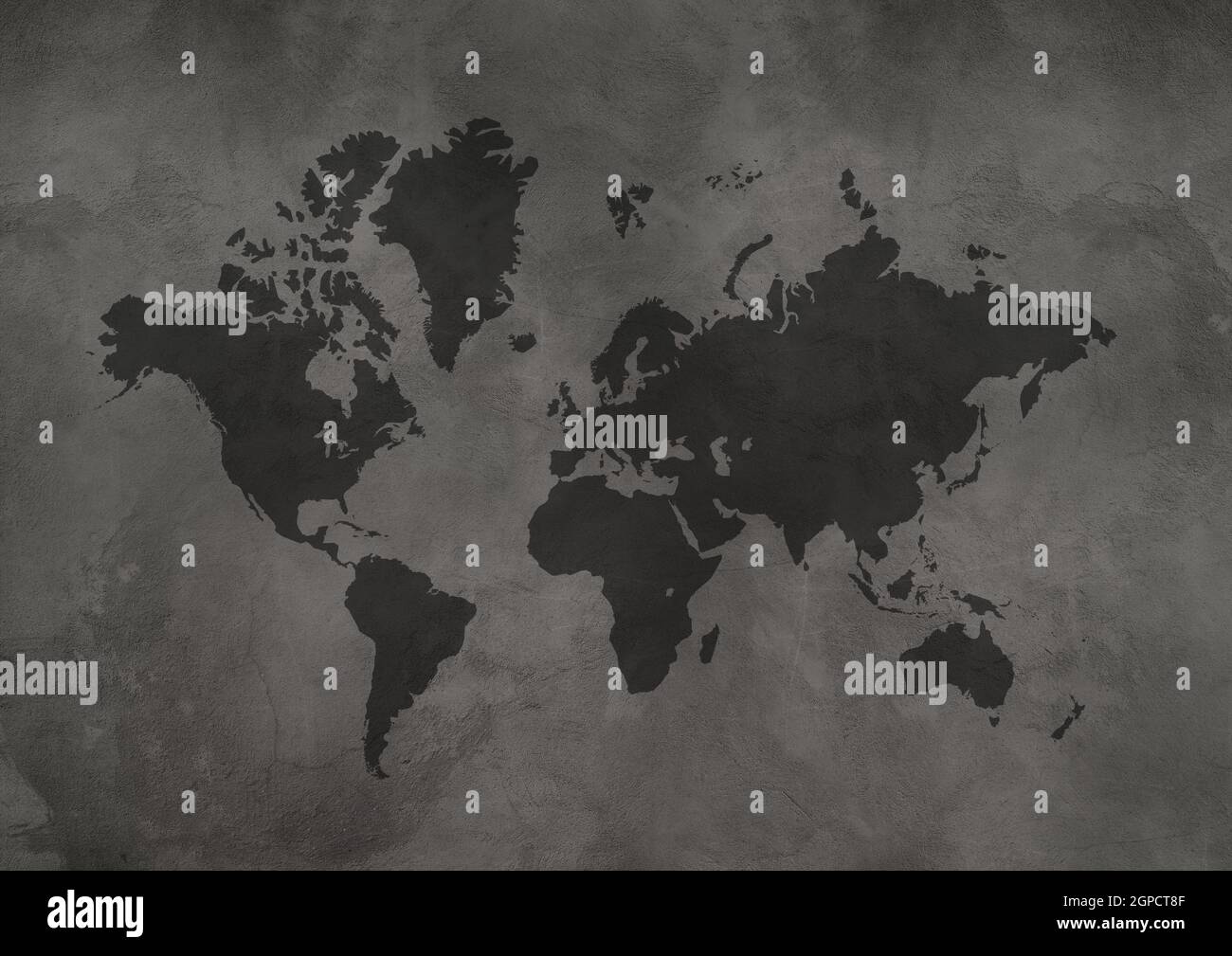 World map isolated on black concrete wall background Stock Photo - Alamy