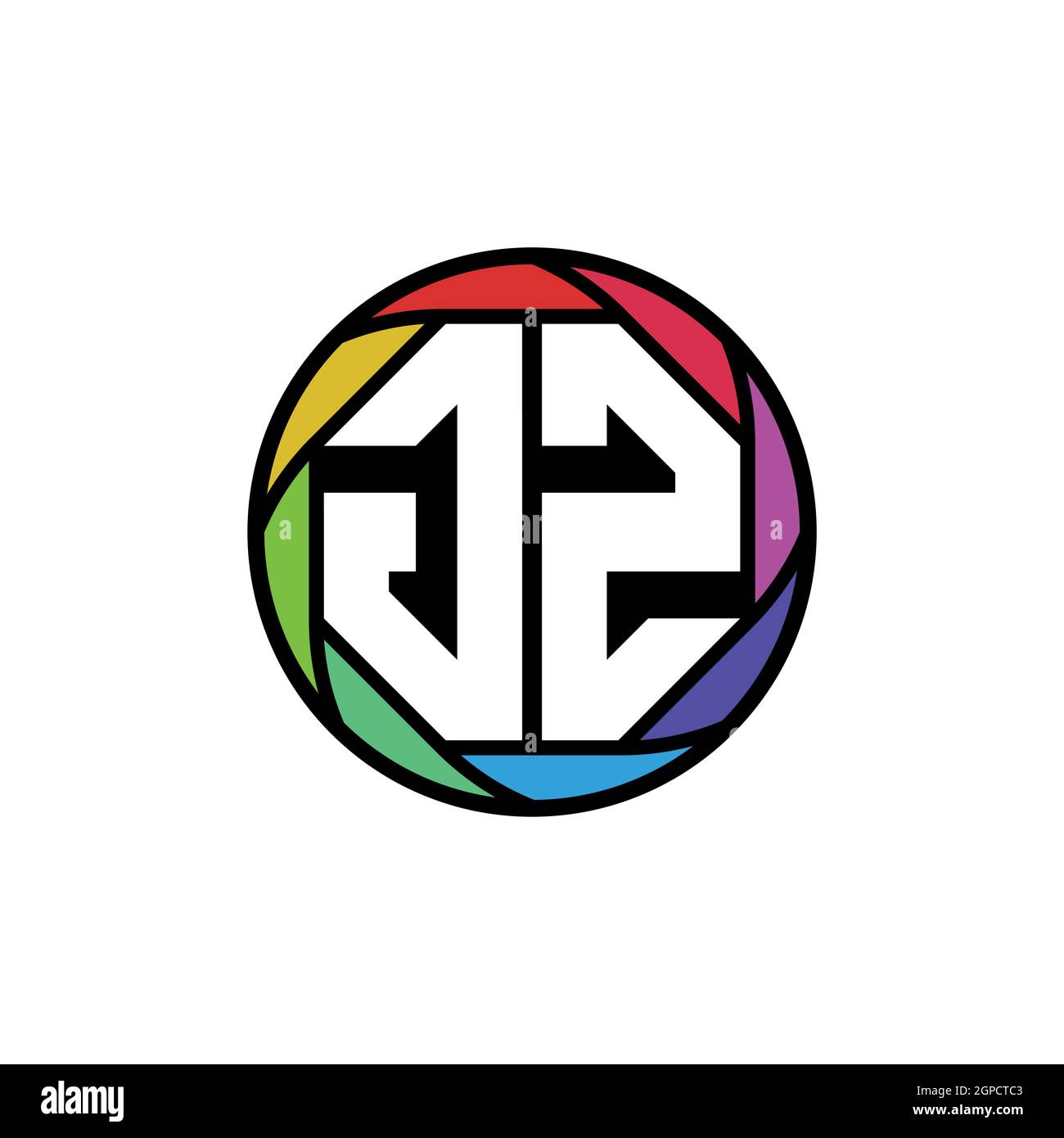 GZ Monogram Logo Letter Geometric Polygonal lens rainbow, geometric circle rounded shape style Stock Vector