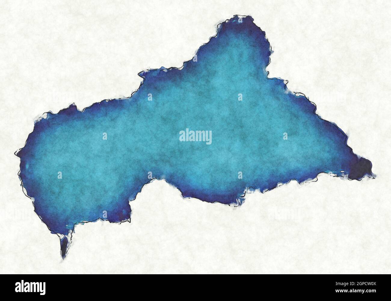 Central African Republic map with drawn lines and blue watercolor ...