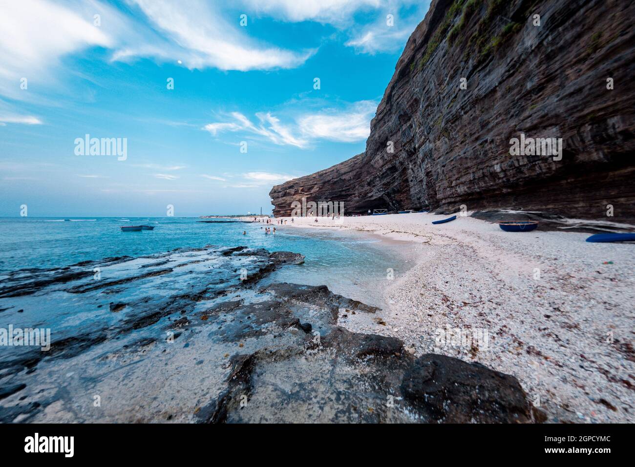 Wavy Cave with Great cliffs and the sea on Ly Son Island, Quang Ngai Province, Vietnam Stock Photo