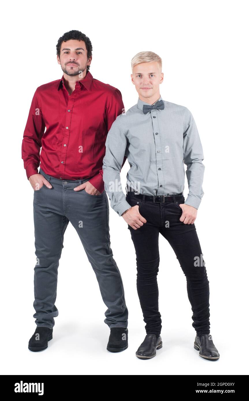 Two young men in shirts isolated on white. Stock Photo