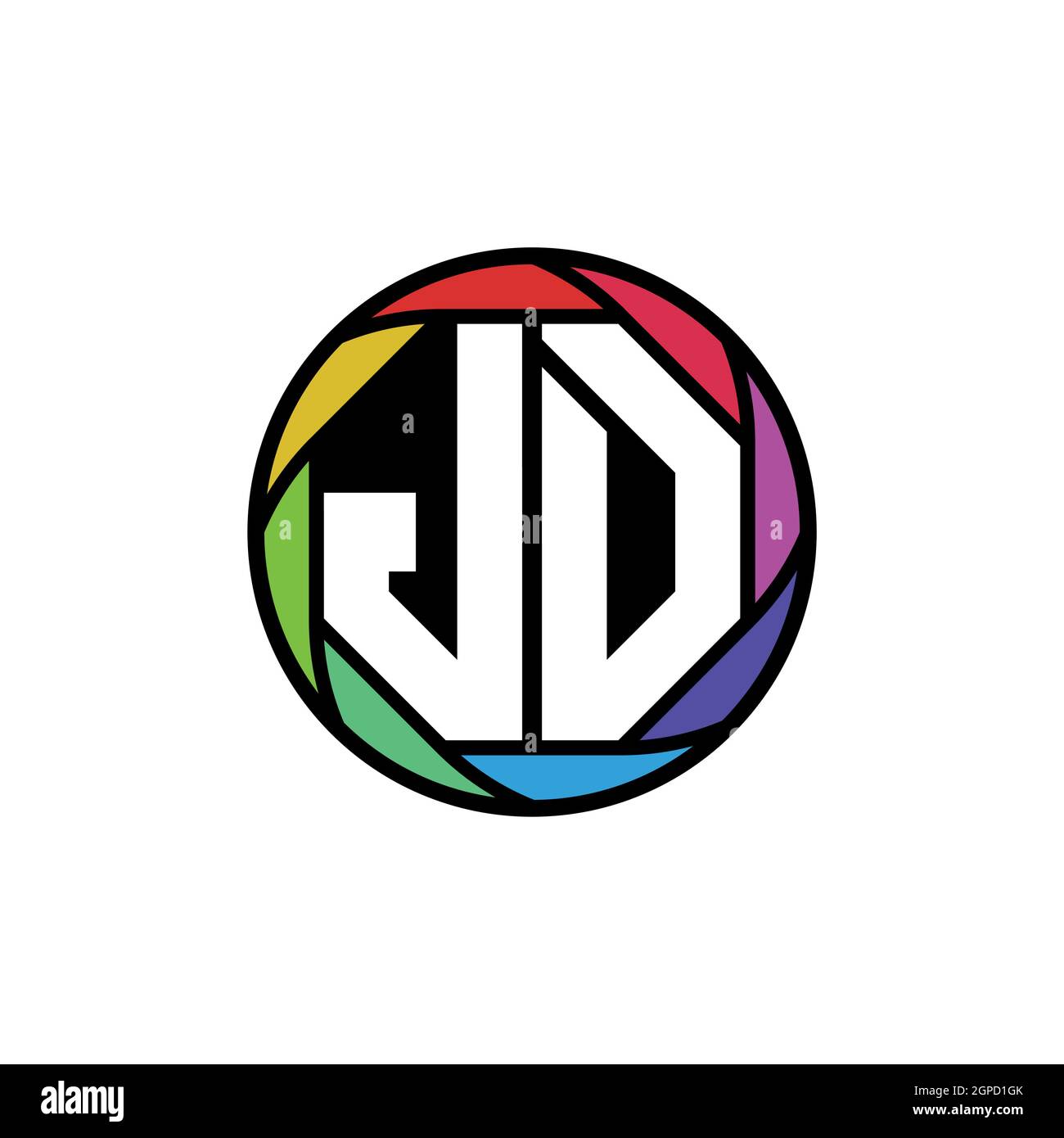 JD Monogram Logo Letter Geometric Polygonal lens rainbow, geometric circle rounded shape style Stock Vector