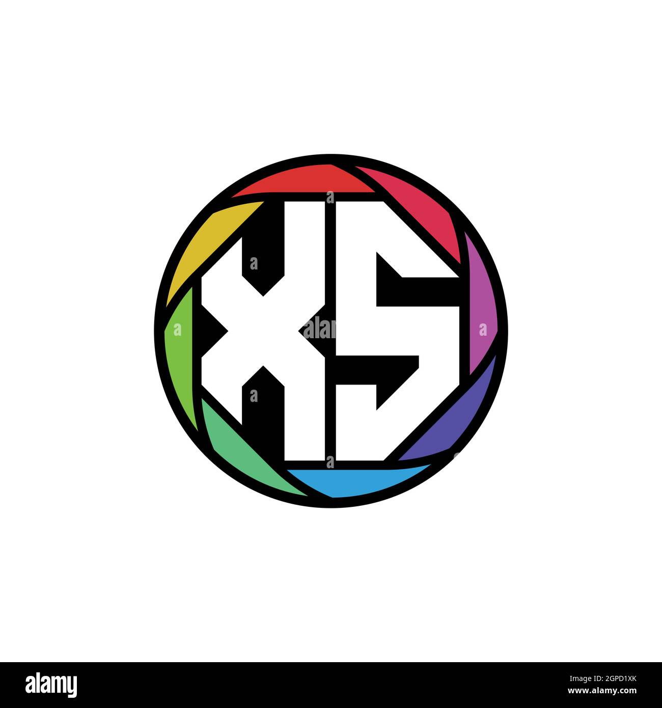 XS Monogram Logo Letter Geometric Polygonal lens rainbow, geometric circle rounded shape style Stock Vector