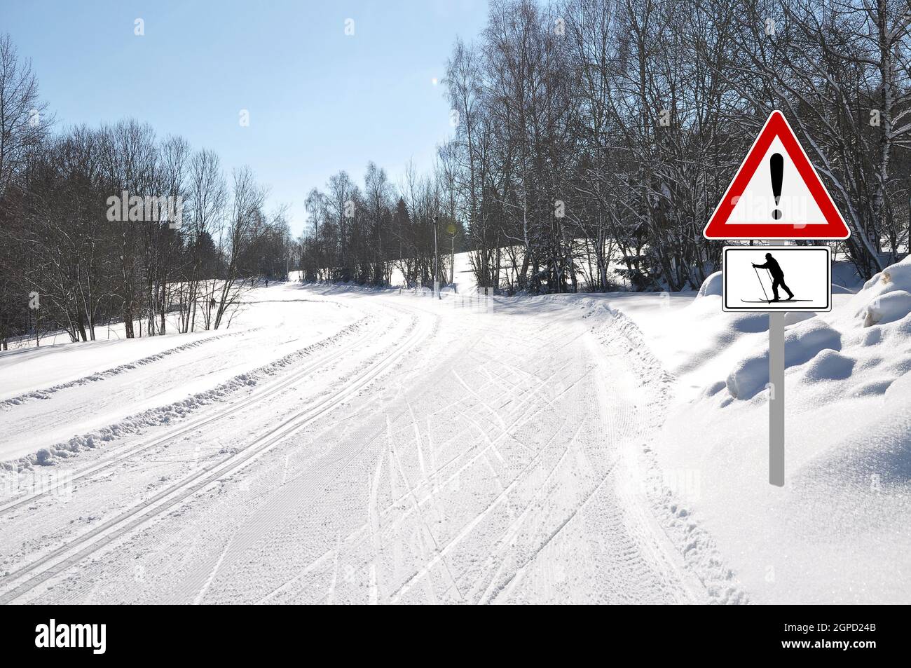 Cross-country ski run in Frauenau in the Bavarian Forest Stock Photo