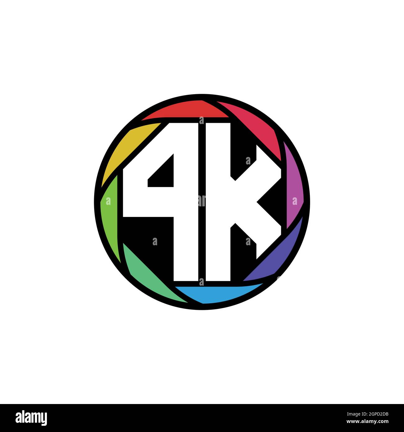 PK Monogram Logo Letter Geometric Polygonal lens rainbow, geometric circle rounded shape style Stock Vector