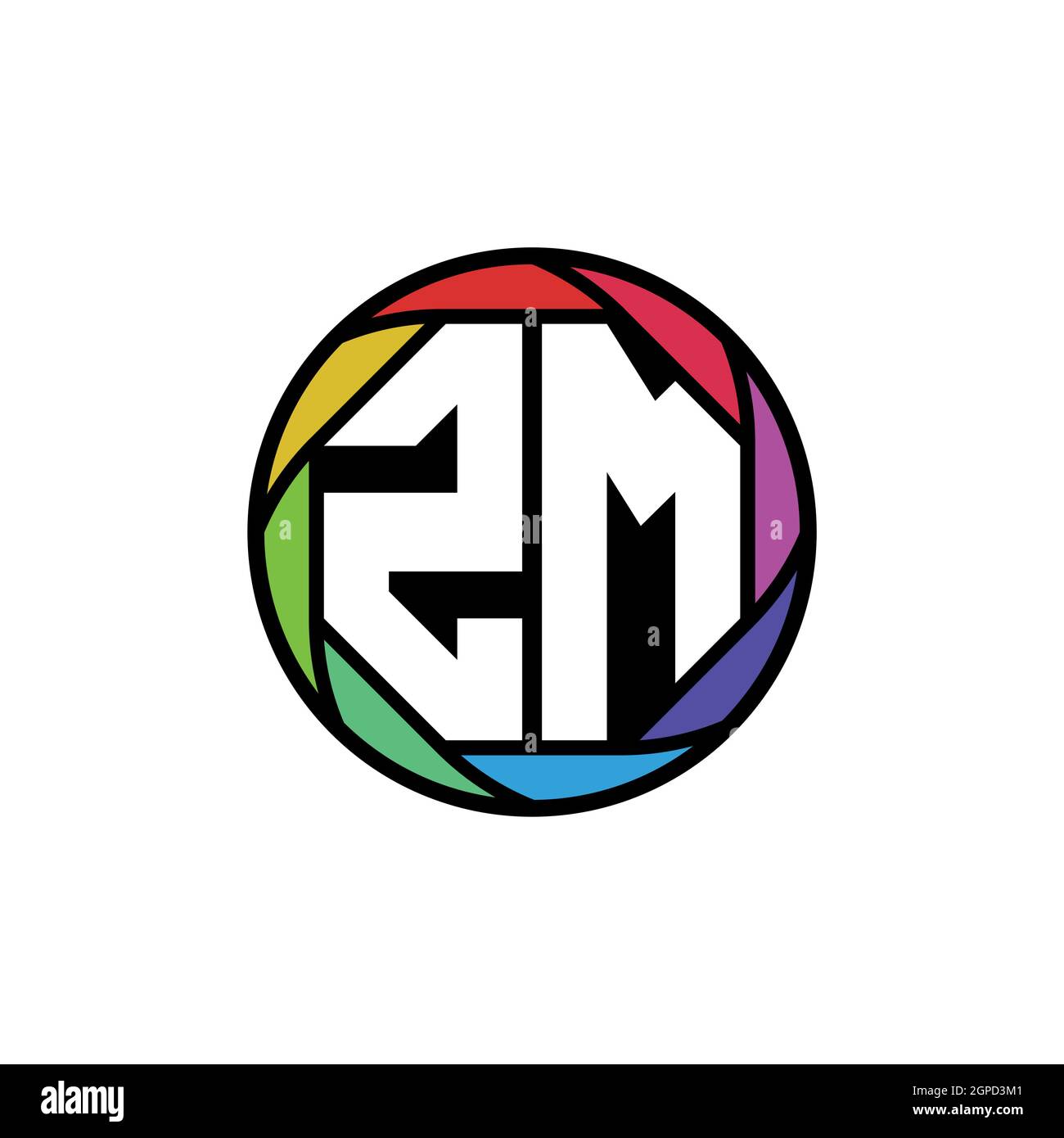 ZM Monogram Logo Letter Geometric Polygonal lens rainbow, geometric circle rounded shape style Stock Vector