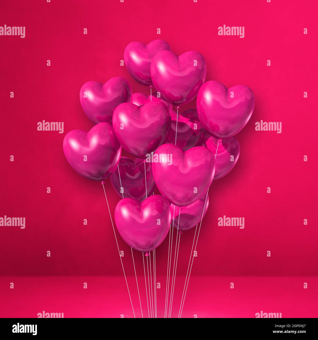 Heart shape balloons bunch on a pink wall background. 3D illustration ...