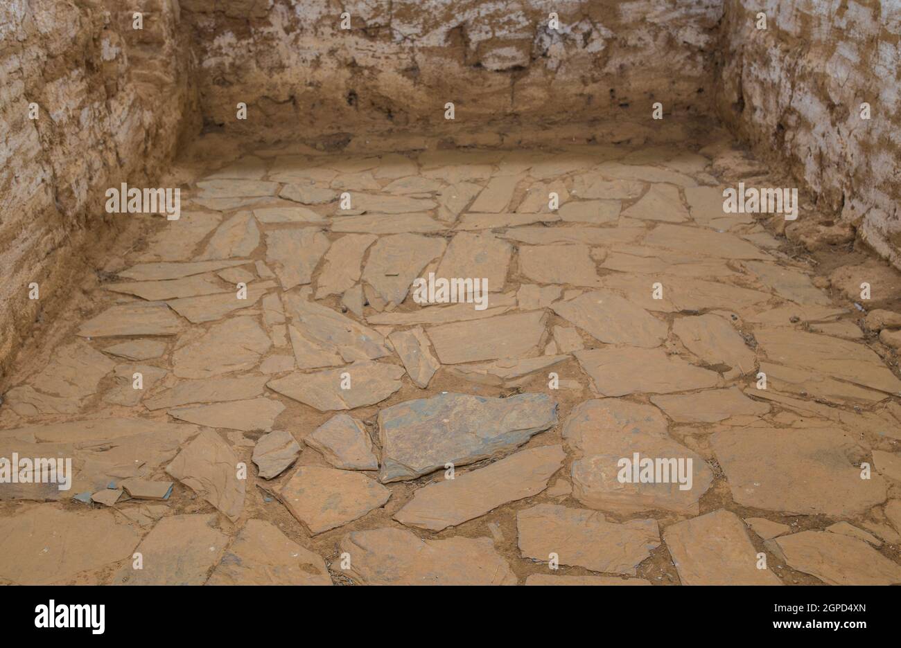 Cancho Roano slate flooring. Best preserved Tartessian site. Zalamea de la Serena, Extremadura, Spain Stock Photo