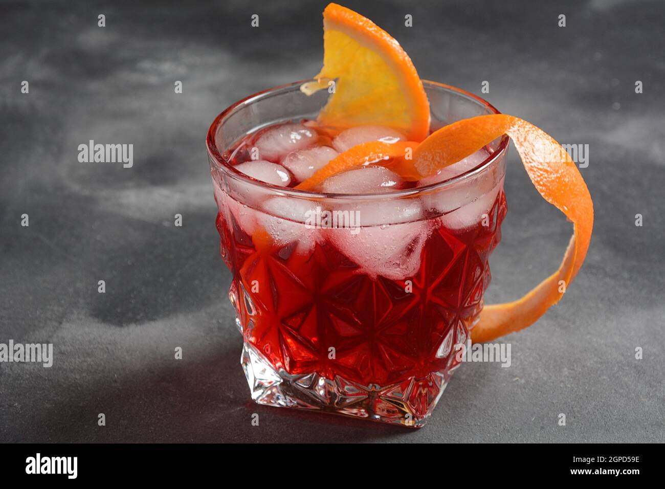 Negroni cocktail. Smoky Italian aperitivo with gin, campari, martini