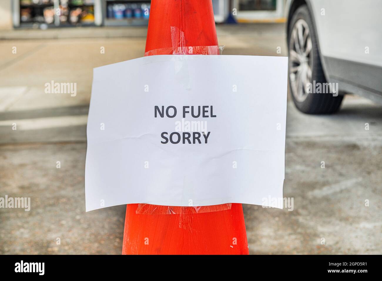 A closed petrol station during the lack of HGV drivers fuel shortage. Stock Photo