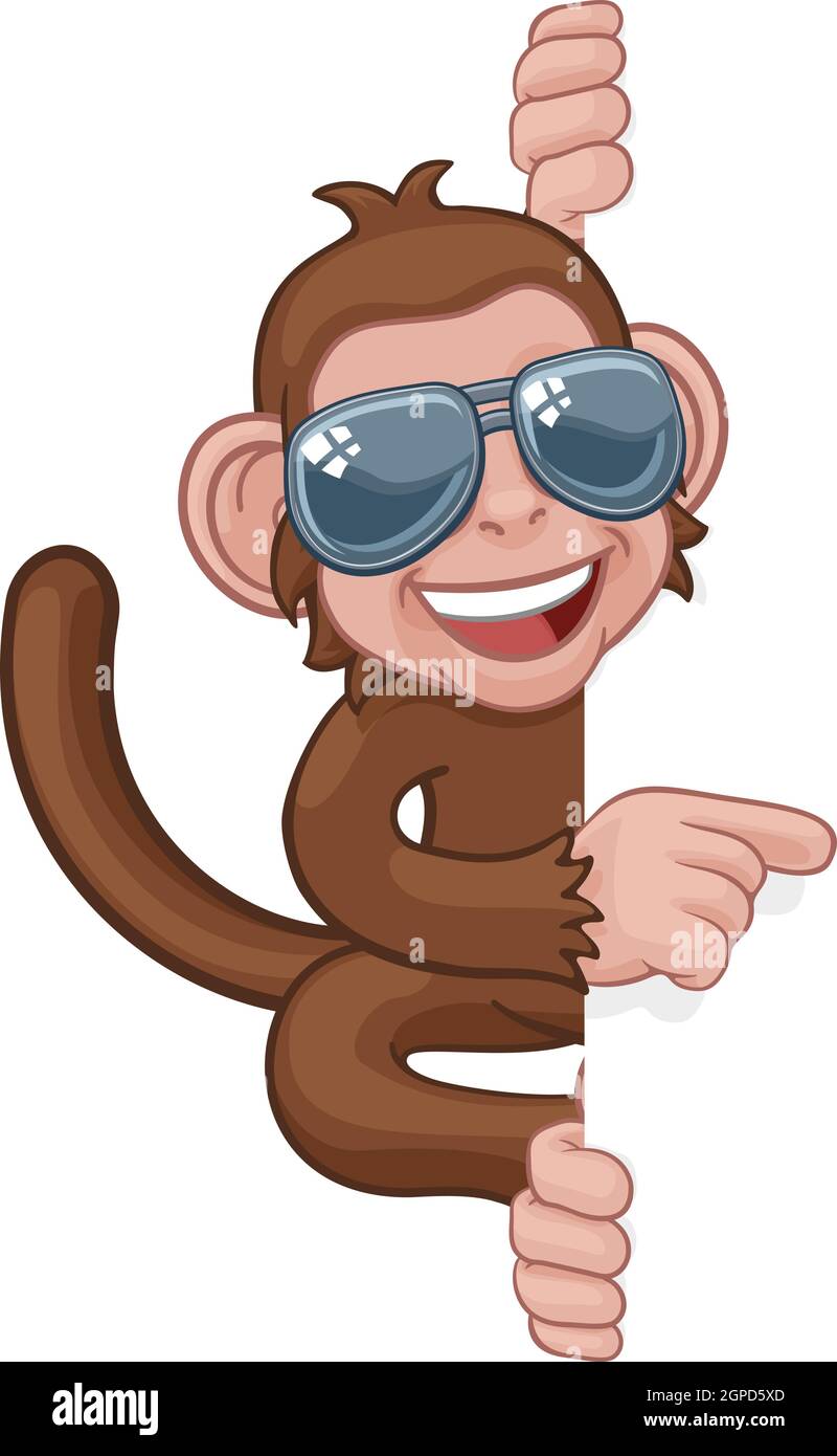 Monkey Sunglasses Cartoon Animal Pointing At Sign Stock Vector
