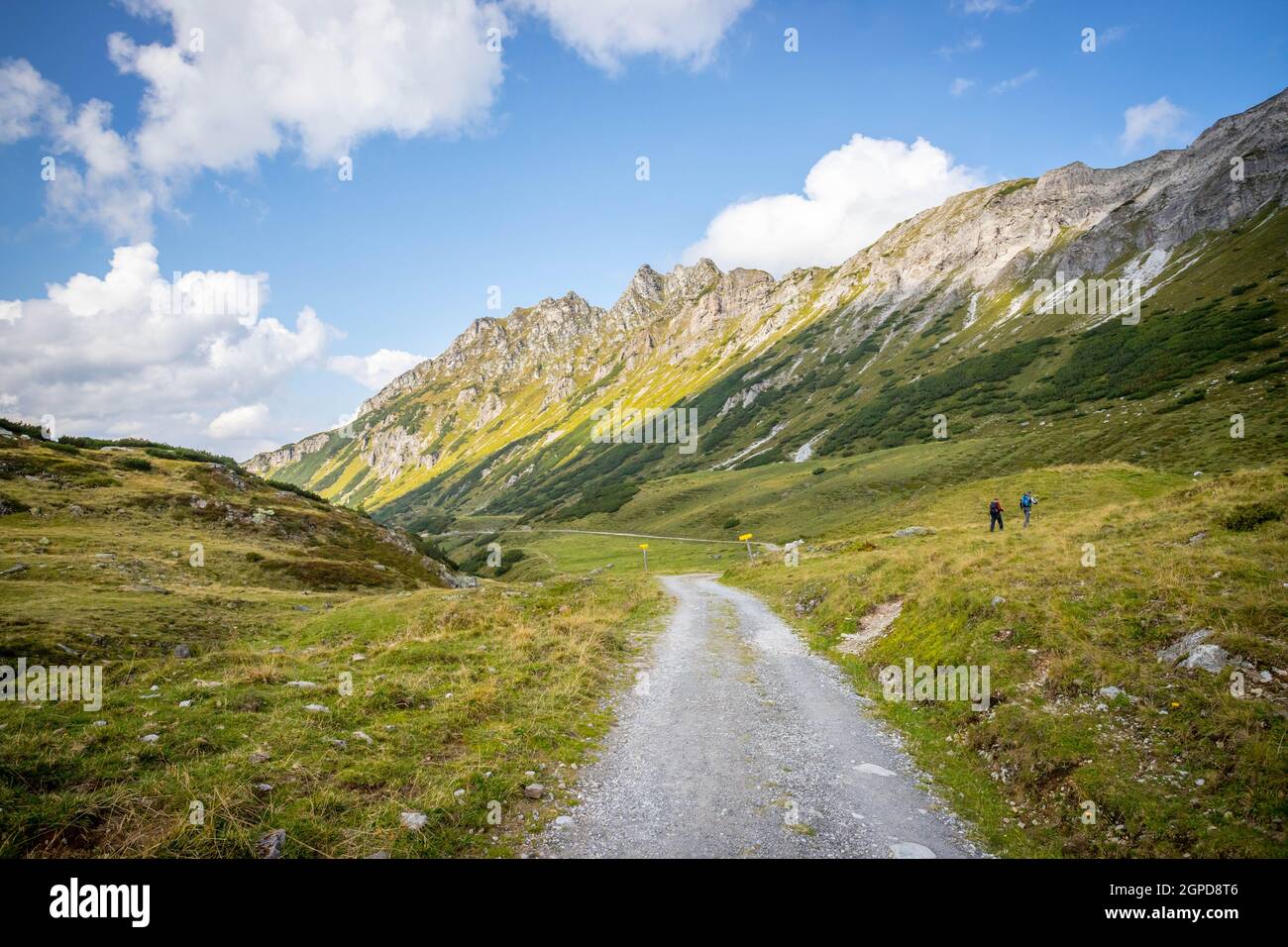 Austrian Mountain Ranges Hiking trail in the Austrian mountains, mountain range and blue sky ...