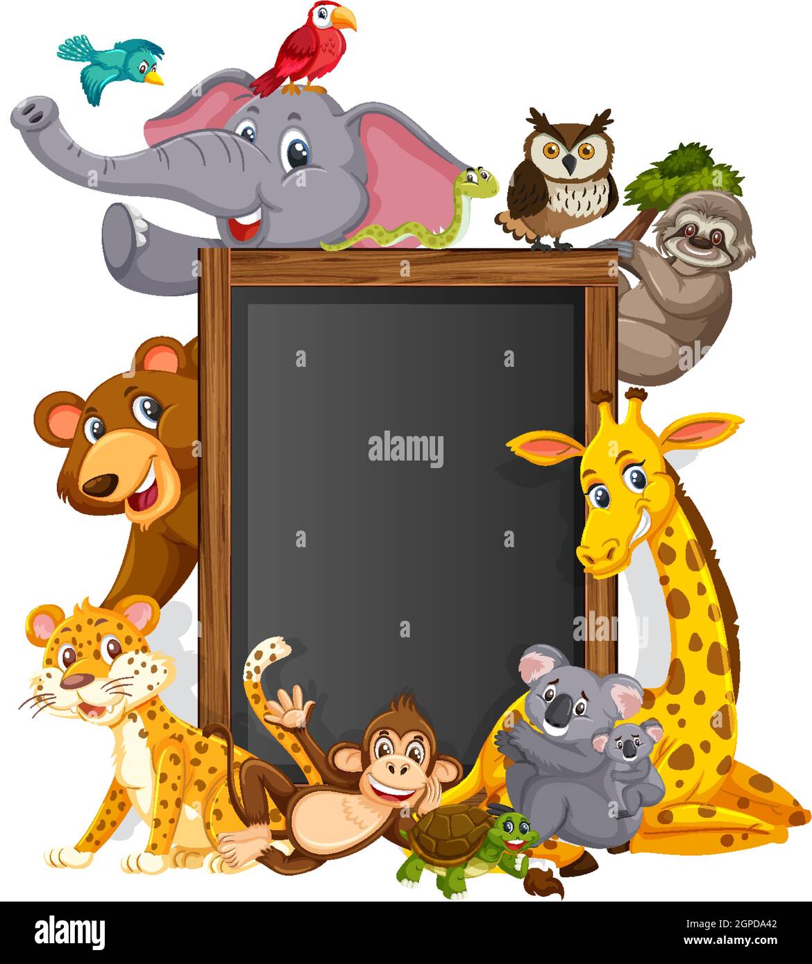 Empty blackboard with various wild animals illustration Stock Vector ...